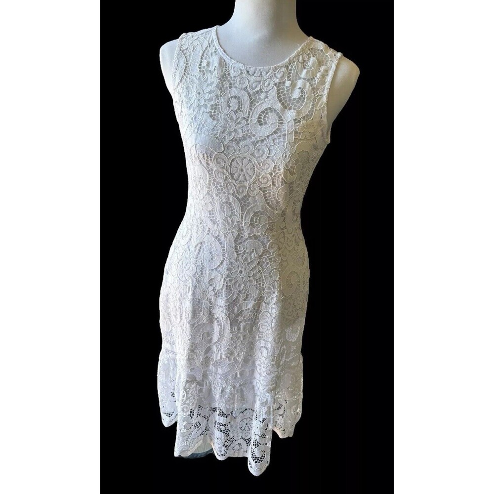 $159 NWT NANETTE LEPORE White Lace 20s Great Gatsby Ruffle Dress #Nm2s13wh7 Sz 2